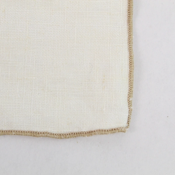 Lot of 4 Cream Woven Cloth Napkins with Brown Trim - Elegant Dining Decor