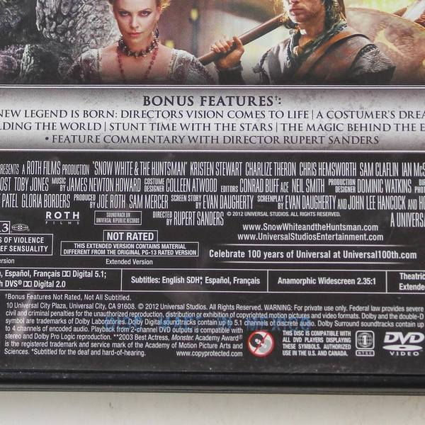 Snow White And The Huntsman DVD 2012 Universal Studios Good Condition