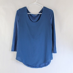Ann Taylor Loft Blue Sheer Blouse Women's Size S 3/4 Sleeve Asymmetrical Hem