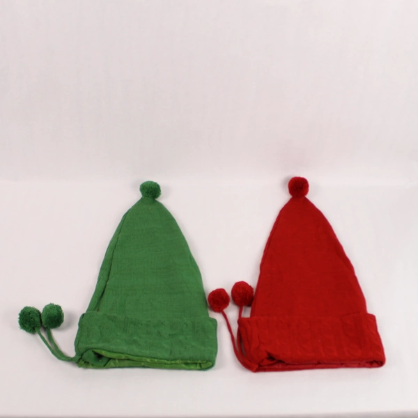 Lot of 2 Knit Christmas Stockings Red & Green Upside Down Hat Décor 20"