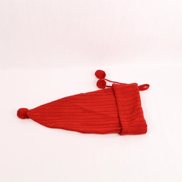 Lot of 2 Knit Christmas Stockings Red & Green Upside Down Hat Décor 20"