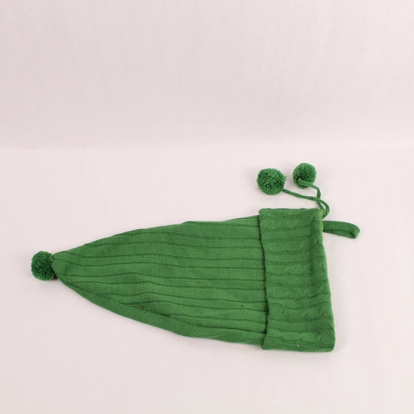 Lot of 2 Knit Christmas Stockings Red & Green Upside Down Hat Décor 20"