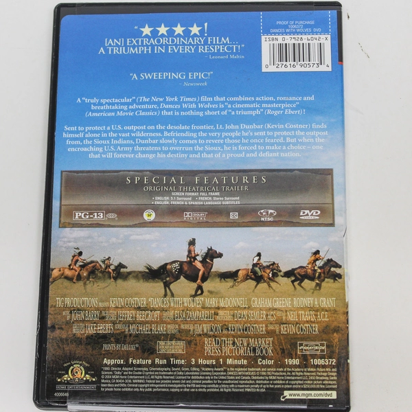 Dances With Wolves DVD Kevin Costner MGM 2004 Good Condition Untested