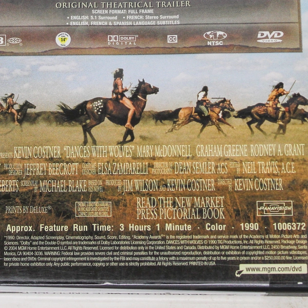 Dances With Wolves DVD Kevin Costner MGM 2004 Good Condition Untested