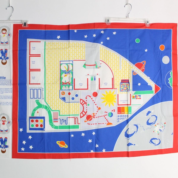 Vtg 1988 Learning Line Solar Shuttle Playmat Fabric, Cut Marks, DIY Crafts