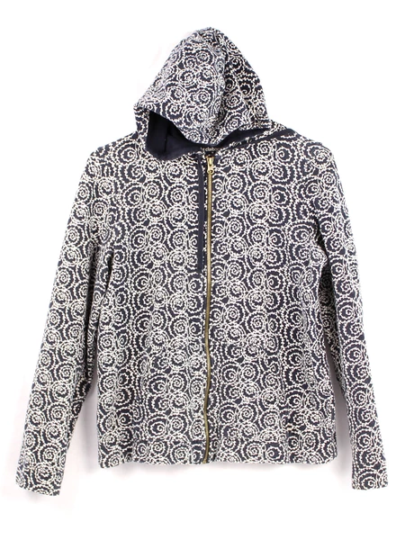 Liz Claiborne Women's M Hooded Jacket Navy Blue Geometric Full Zip Stain