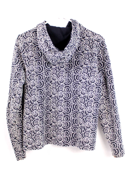 Liz Claiborne Women's M Hooded Jacket Navy Blue Geometric Full Zip Stain