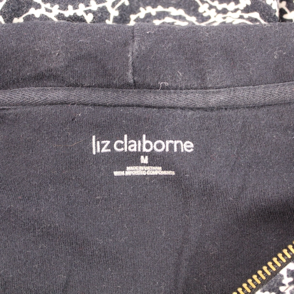 Liz Claiborne Women's M Hooded Jacket Navy Blue Geometric Full Zip Stain