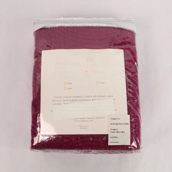 Company C Shimmer Quilted Sham Wine Color 9.5" in Original Packaging