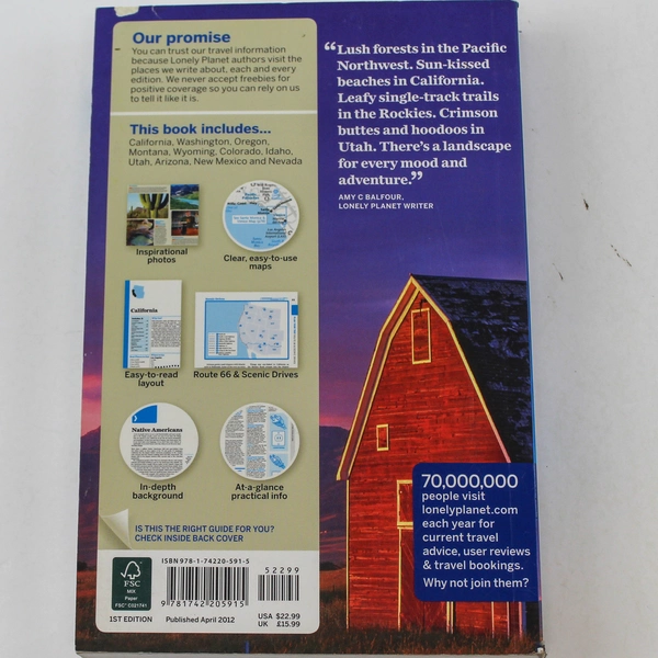 Western USA Guide by Amy C Balfour 2012 Lonely Planet Paperback Book