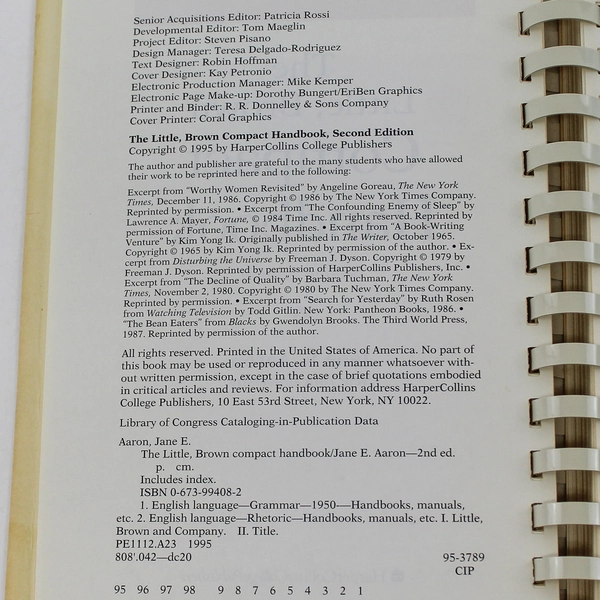 The Little Brown Compact Handbook by Jane E. Aaron 1995 Paperback