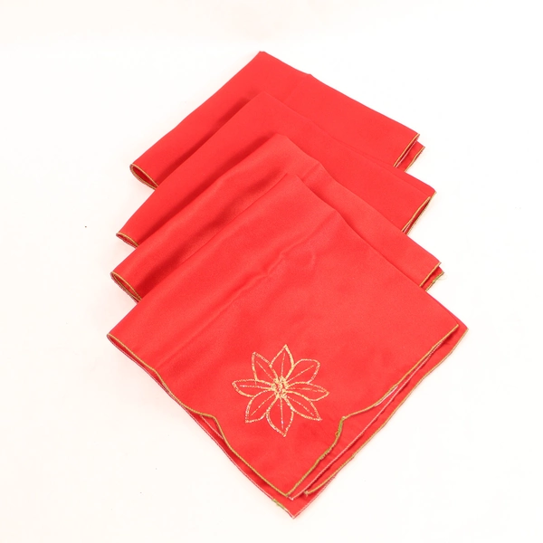 Lot of 4 Fred Meyer Christmas Napkins Red Gold Poinsettia 17.5"x16.5"
