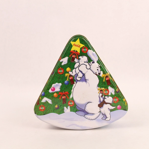Coca Cola Polar Bear Christmas Tin Container - Triangle Shape Collectible