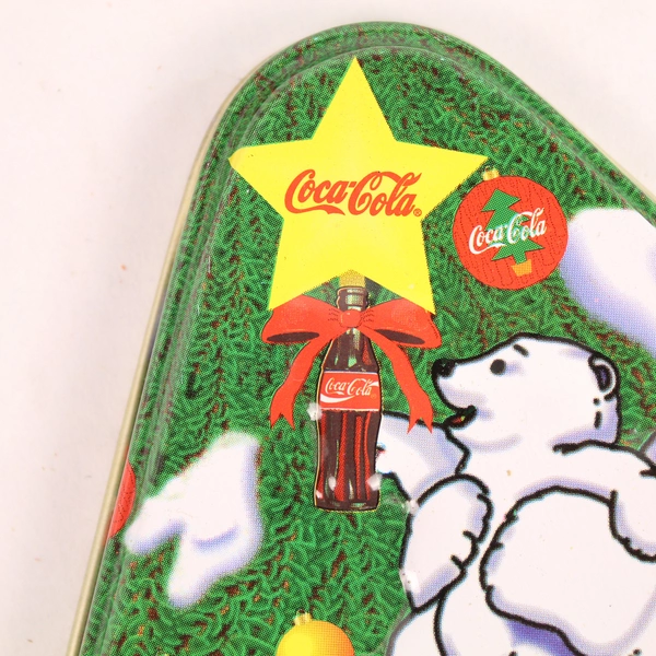 Coca Cola Polar Bear Christmas Tin Container - Triangle Shape Collectible