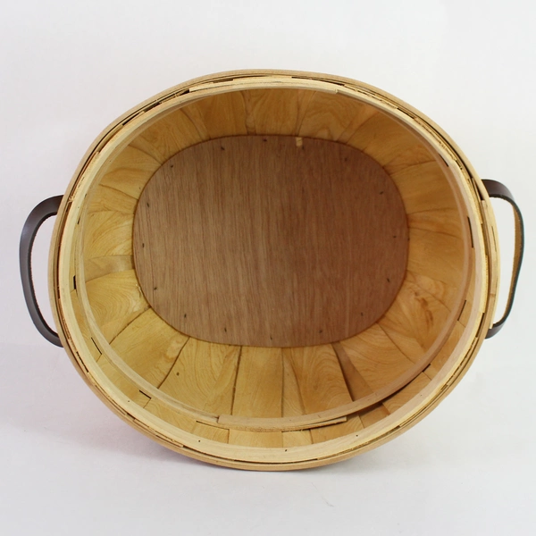 Round Rattan Decorative Storage Basket Grateful Fall Thankgiving Leather Handles