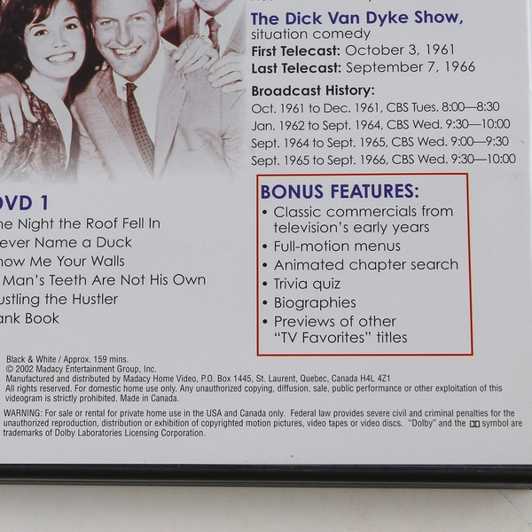 The Dick Van Dyke Show DVD - 2002 Madacy, 6 Episodes, Good Condition
