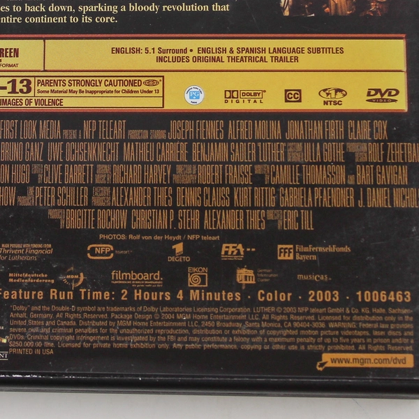 Luther DVD Movie 2004 Joseph Fiennes MGM Home Entertainment Good Condition