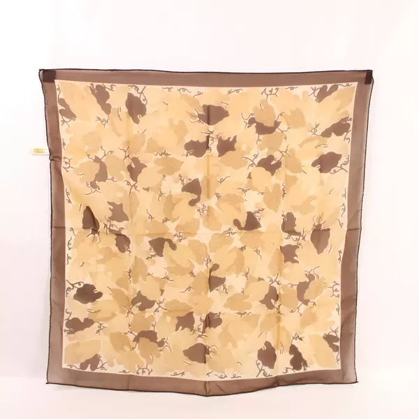 Vintage Auteuil Floral Scarf Wrap Shawl Brown Beige 26"x25" 100% Polyester