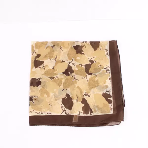 Vintage Auteuil Floral Scarf Wrap Shawl Brown Beige 26"x25" 100% Polyester