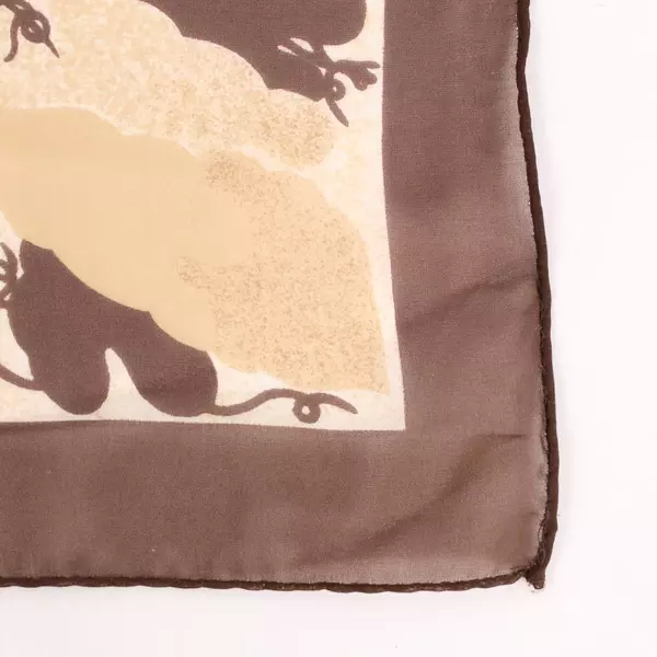 Vintage Auteuil Floral Scarf Wrap Shawl Brown Beige 26"x25" 100% Polyester