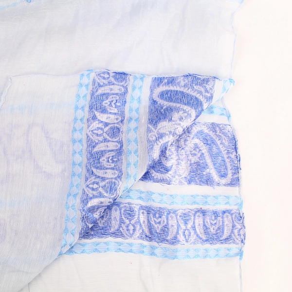 Sheer Blue Purple White Paisley Scarf Wrap Shawl - Pre-Owned, Good Condition