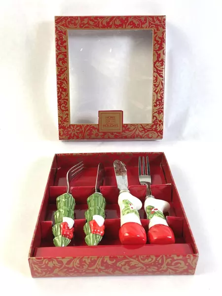 Set of 4 Home for the Holidays Canape Knives Ceramic Handles Christmas Decor