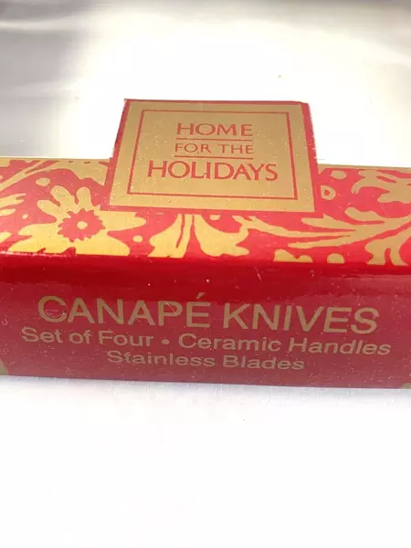 Set of 4 Home for the Holidays Canape Knives Ceramic Handles Christmas Decor