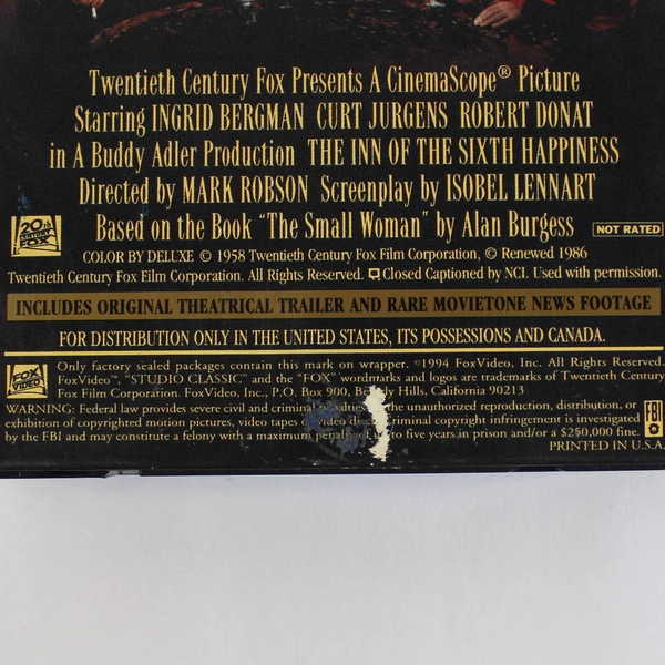 The Inn of The Sixth Happiness VHS Tape Ingrid Bergman 1958 Classic