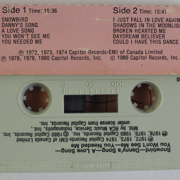 Anne Murray Greatest Hits Cassette Tape 1980 Capitol Records - Good Condition