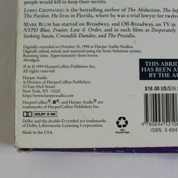 James Grippando Found Money Audiobook Set of 2 Cassettes 1999 HarperCollins