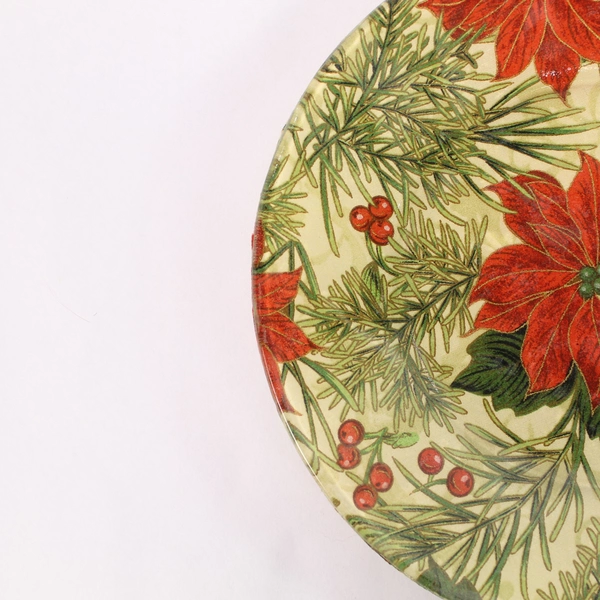 Hand Decorated Poinsettia Glass Plate - Holiday Decor - 10" Diameter
