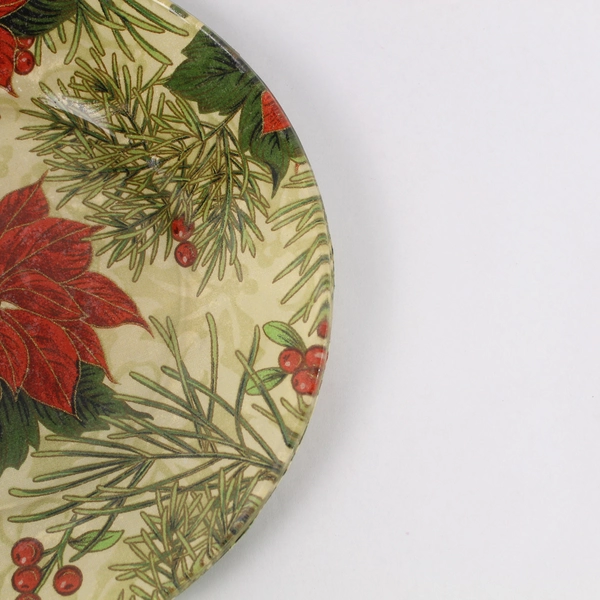 Hand Decorated Poinsettia Glass Plate - Holiday Decor - 10" Diameter