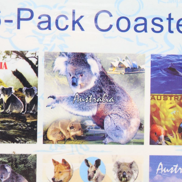 Pack of 6 Australian Coasters - Kangaroos & Koalas - Sealed Decor