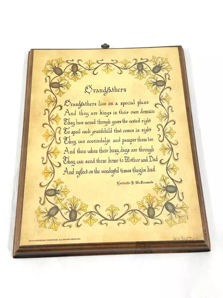 1973 Harriet B McCormick Grandfathers Poem Plaque Wood Frame Home Decor
