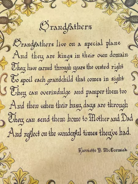 1973 Harriet B McCormick Grandfathers Poem Plaque Wood Frame Home Decor