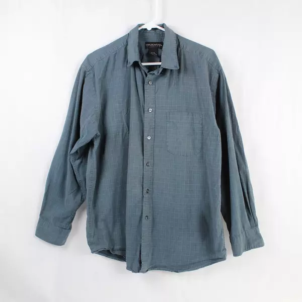 Croft & Barrow Men's Gray Plaid Dress Shirt L Pre-Owned Stains & Holes