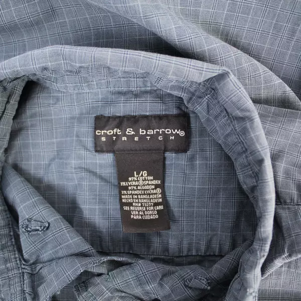 Croft & Barrow Men's Gray Plaid Dress Shirt L Pre-Owned Stains & Holes