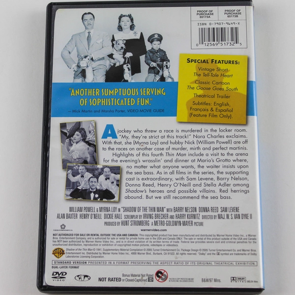 Shadow of The Thin Man DVD 1941 William Powell Myrna Loy Warner Bros.