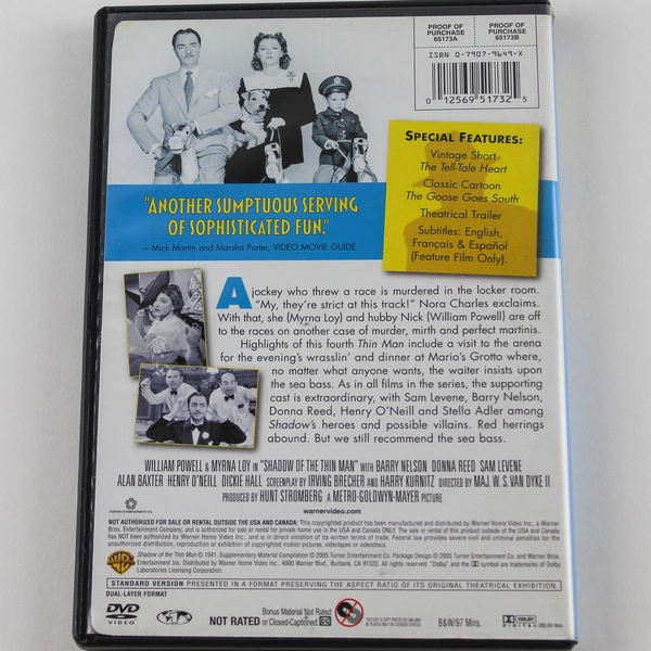 Shadow of The Thin Man DVD 1941 William Powell Myrna Loy Warner Bros.