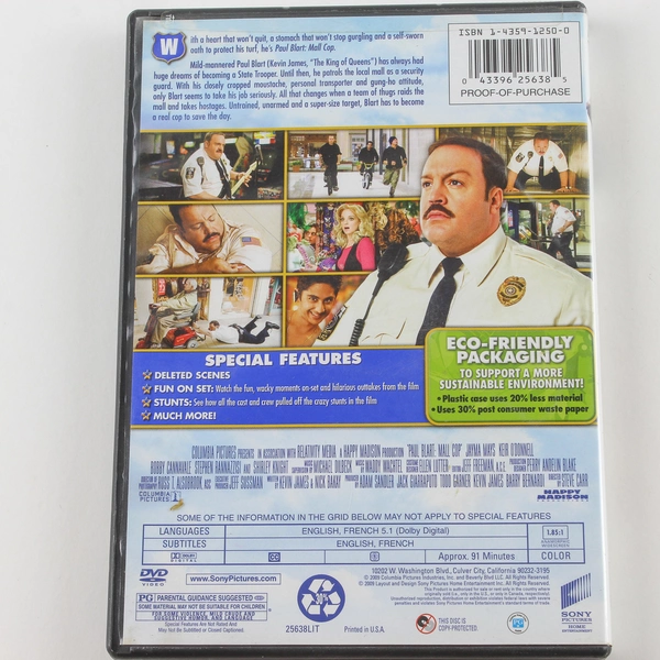 Paul Blart Mall Cop DVD Kevin James 2009 Sony Pictures Pre-Owned Untested