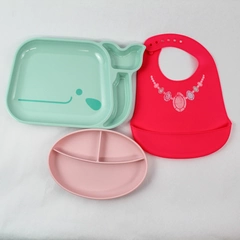 Lot of Infant Feeding Items: 2 Plates & 1 Pink Bib - Dishwasher Safe