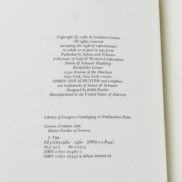 Doctor Fischer of Geneva or the Bomb Party by Graham Greene Hardcover Book