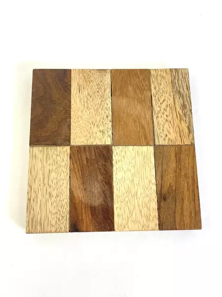 Lot of 4 Wooden Mosaic Coasters 3x3 Inches - Rustic Barware, Pre-owned