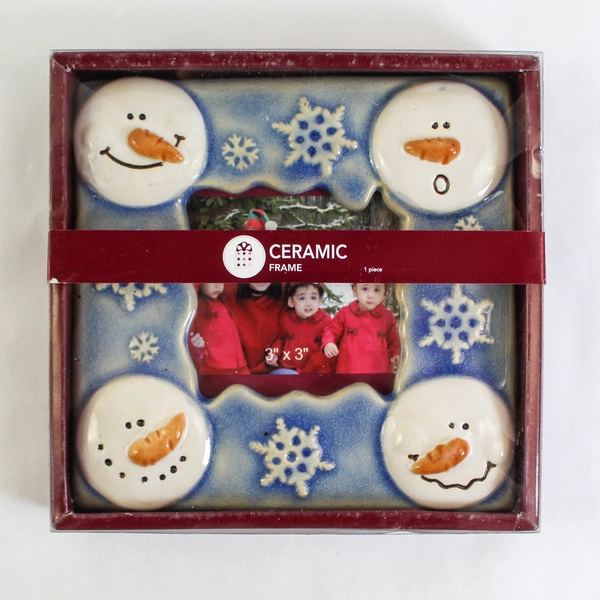 Joann Snowmen Ceramic Frame for 3x3 Photo - Winter Holiday Decor NWT