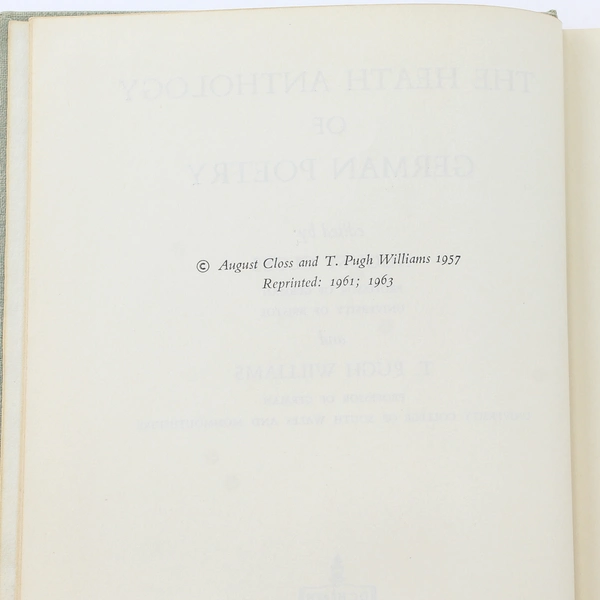 Heath Anthology of German Poetry by August Closs 1963 - Good Condition