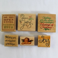 Lot of 6 Christmas Rubber Stamps Season's Greetings & Joy - Inkadinkado