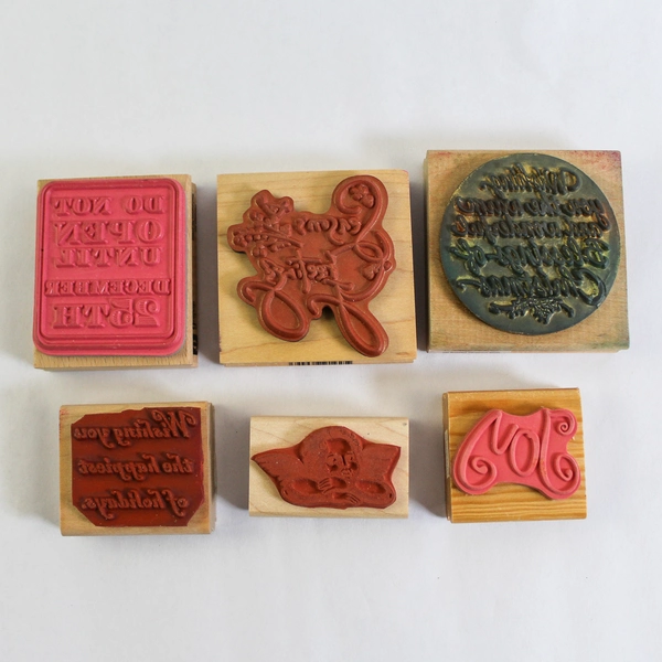 Lot of 6 Christmas Rubber Stamps Season's Greetings & Joy - Inkadinkado