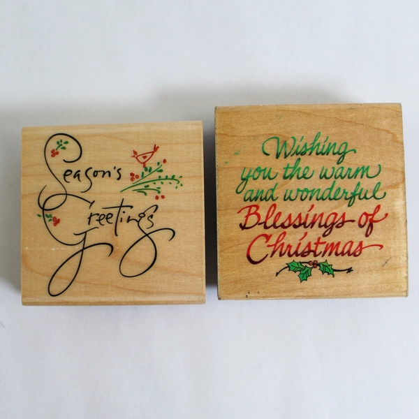 Lot of 6 Christmas Rubber Stamps Season's Greetings & Joy - Inkadinkado