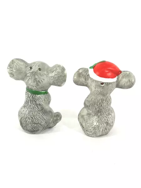 Vintage Mistletoe Mice Salt & Pepper Set, Christmas Decor - 2 Pieces
