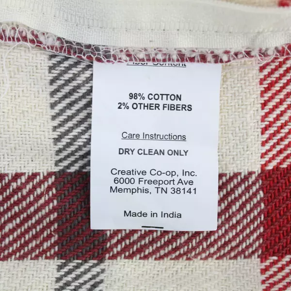 Creative Co-op Red Cream Plaid Pillow Sham Cover 18x12 Zip Closure